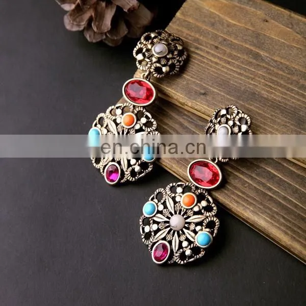 Bohemia vintage antique gold chandelier earrings with ruby