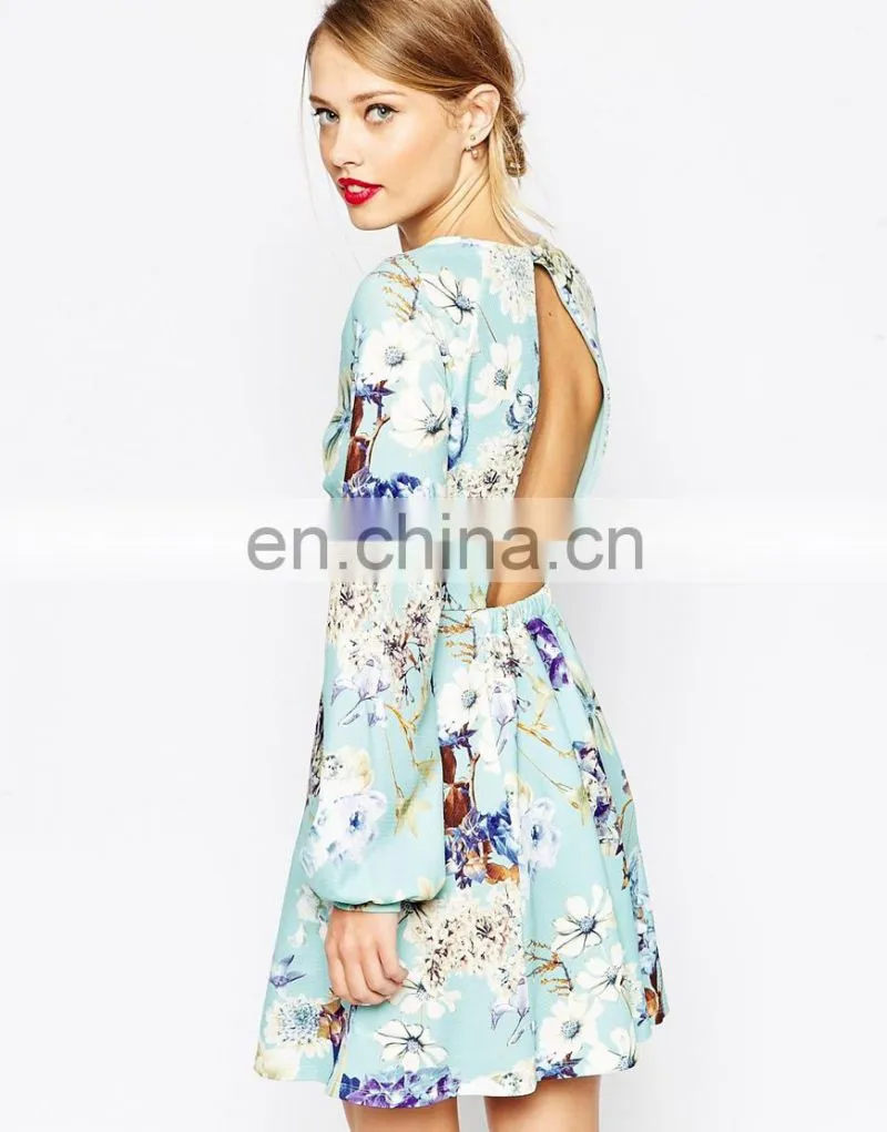 Without dress sexy girls photo women floral printed patterned skater dress