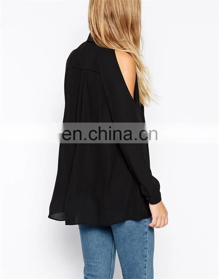 China supplier fashion blouses 2015 / Dongguan Cold Shoulder women blouse / Clothing manufacturers chiffon style blouse