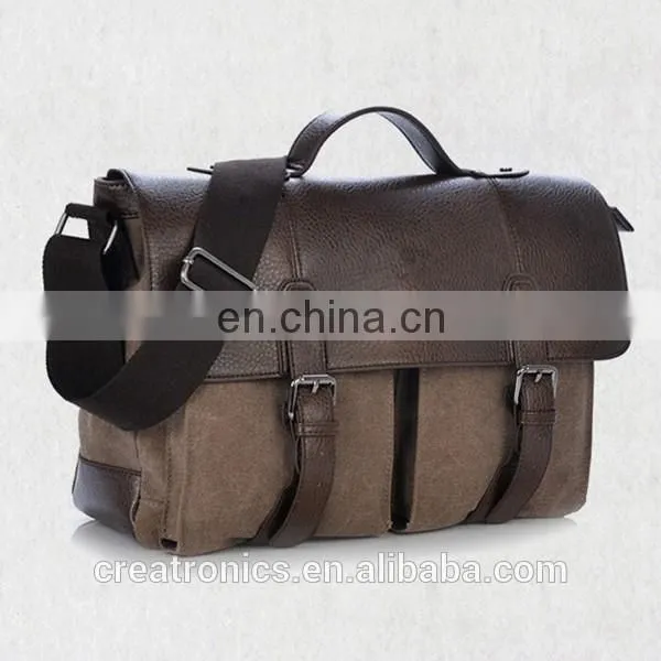 CR alibaba europe customized design leather men's leisure satchel canvas messenger bag laptop
