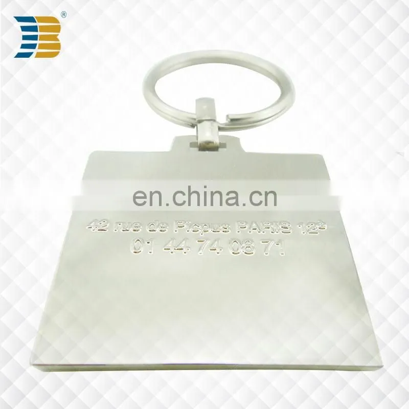 square custom made metal zinc plating keychain with keyring