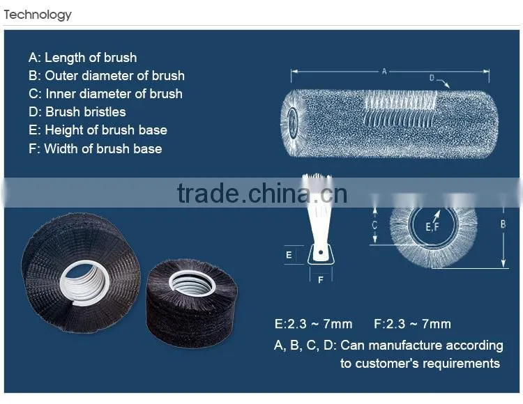 Durable brass shaft nylon abrasive and steel wire brushes/ industrial abrasive brush