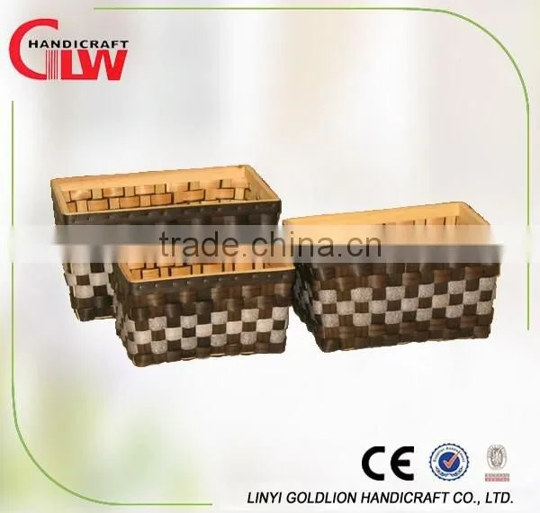 Set of 3 rectangular wood chip woven bins