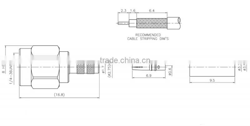 Reverse Pin SMA Straight Crimp Plug Male connectors