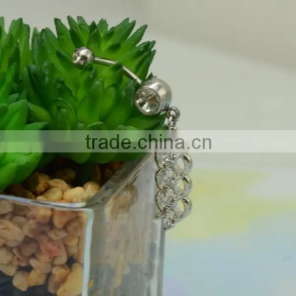 BR01790 factory wholesaler surgical steel women long zircon dangle belly ring