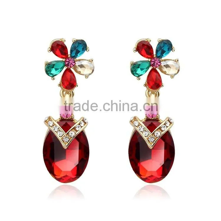 NEW Women Green Crystal Gold Plated Drop Dangle Earrings