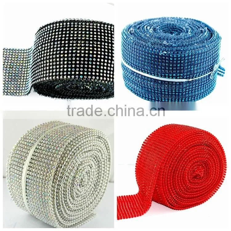 Cheap 24 rows crystal strass roll, elasitc stretch trimming rhinestone roll
