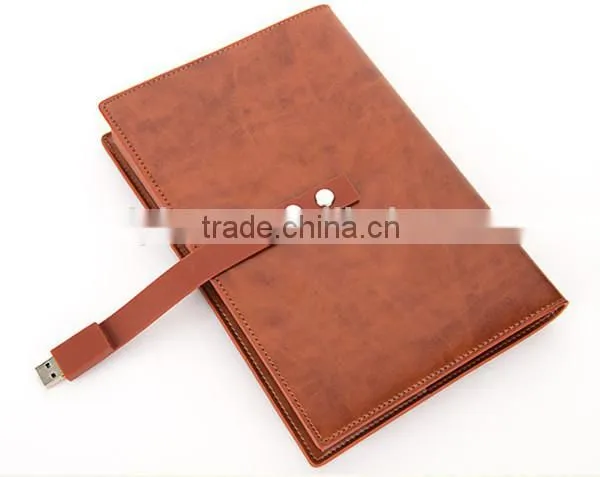 Factory wholesale high quality A5 PU leather notebook with 8GB usb