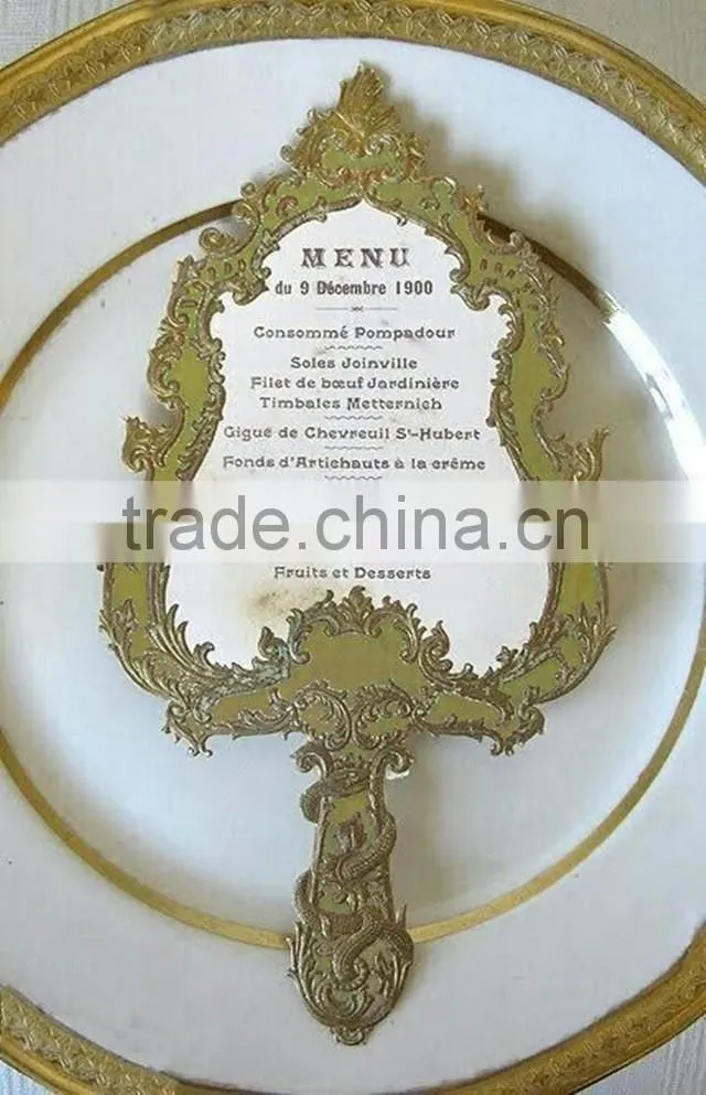 New arrival high-end mirrored-shap green menu for wedding featured golden dragon