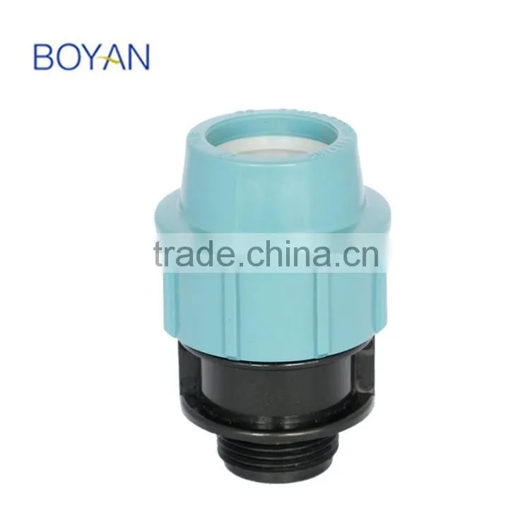 BOYAN zhejiang taizhou light blue plastic pipe fitting PP compression male adaptor