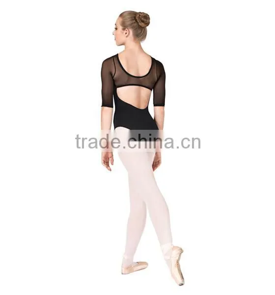 adult 1/2 sleeves mesh leotards ballet dance leotard BL575