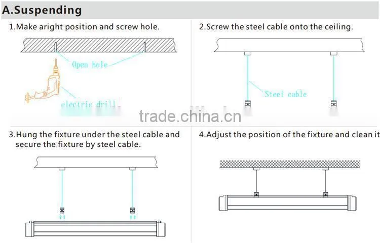 20w-60w 2ft 4ft 5ft tri proof led light used in Wet location, 0.6m vapor tight, integrated LED fixture