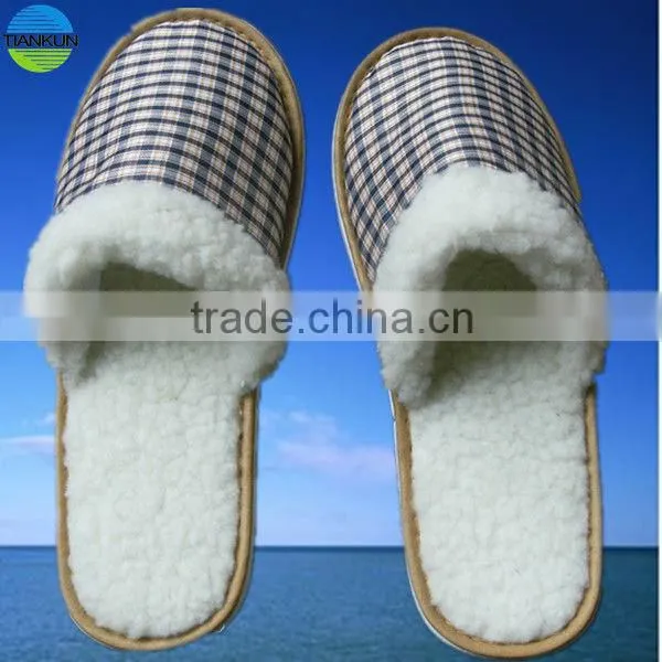 coloured woven cloth upper polar fleece heel indoor slipper