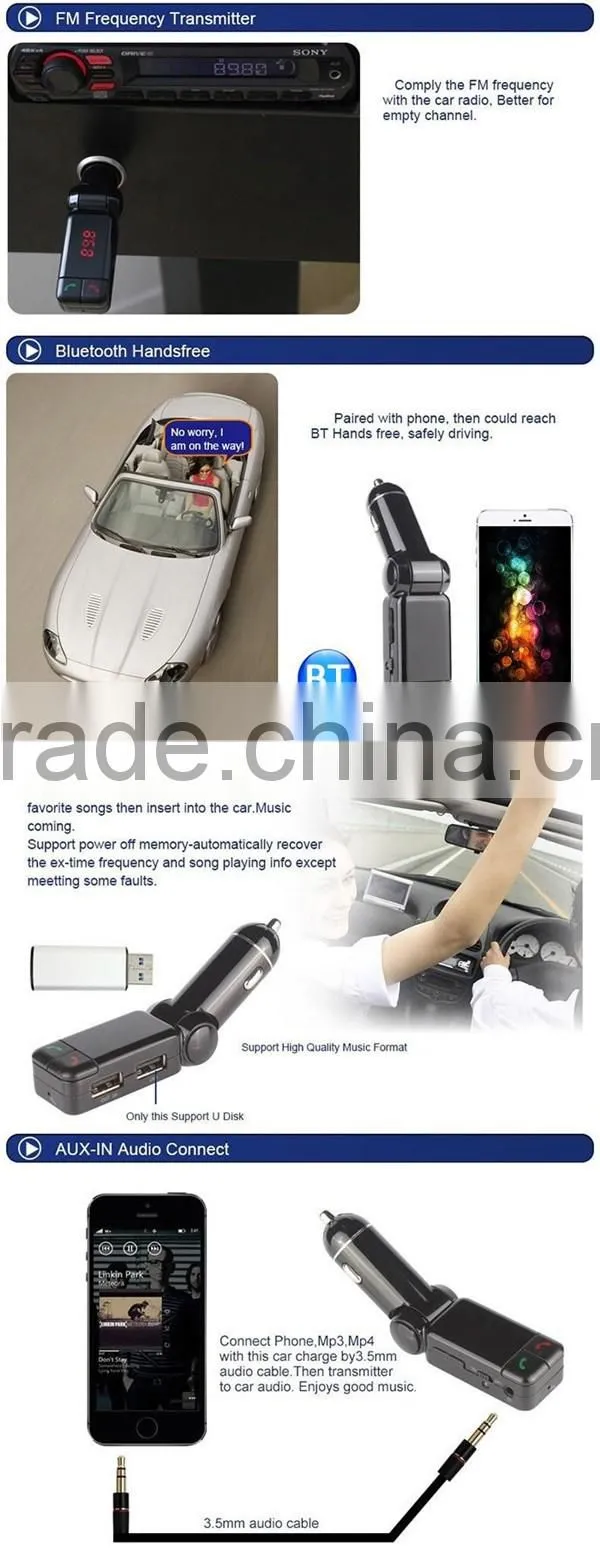 LCD Display TF card Car MP3 Audio Player Bluetooth FM Modulator USB Charger for iPhone Samsung
