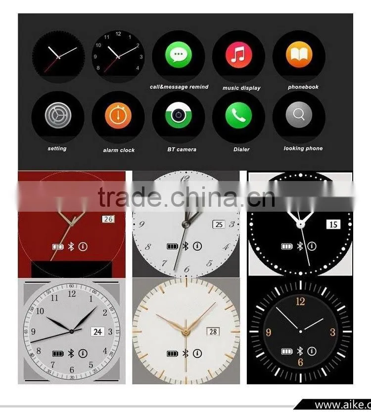 2016 Newest Bluetooth 4.0 IOS&Android Round Smart Watch with SOS call/G-sensor for apple iphone 6plus/6 samsung S6 edge/S5
