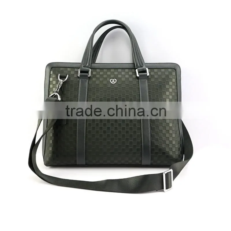Hot selling stylish black genuine leather stylish woven briefcase for men