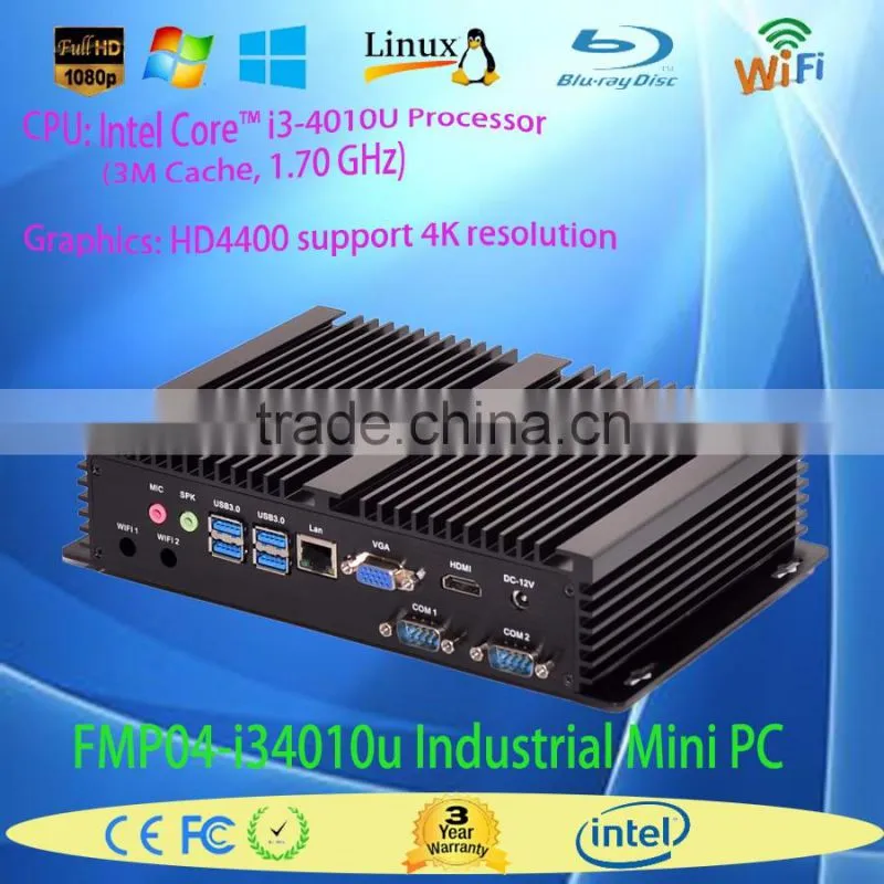 mini computers i3 Tobshiba Fanless Mini PC with Intel dual Core i3 4010u 1.7G Intel HD4K resolution 2*MSATA+SATA