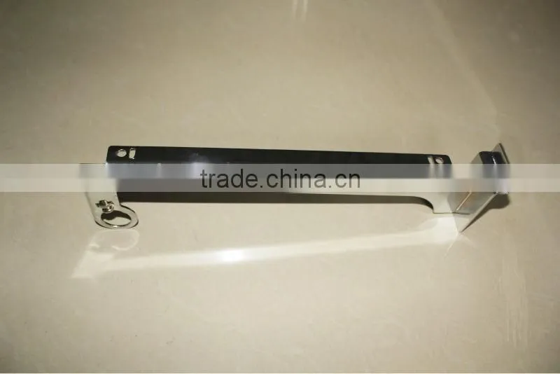 Double slotted metal shelf bracket with rod hanging ring