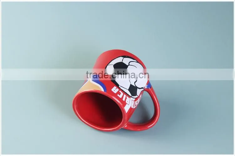 wholesale red&green Ceramic Porcelain printed cup with football pattern