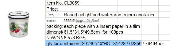 650ml small round plastic food storage container with FDA certificate