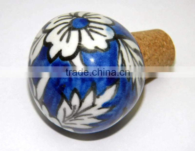 Hand Painted Ceramic Bottle Stopper with Cork attachment