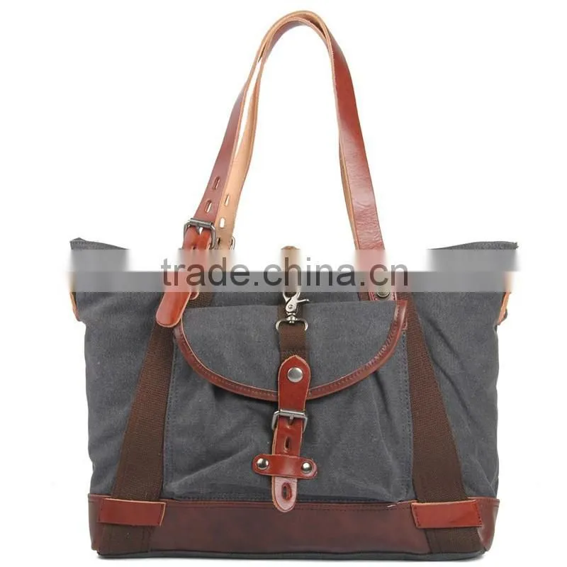 Wholesale alibaba super canvas shopping bag beach tote bag with leather trim and leather handle