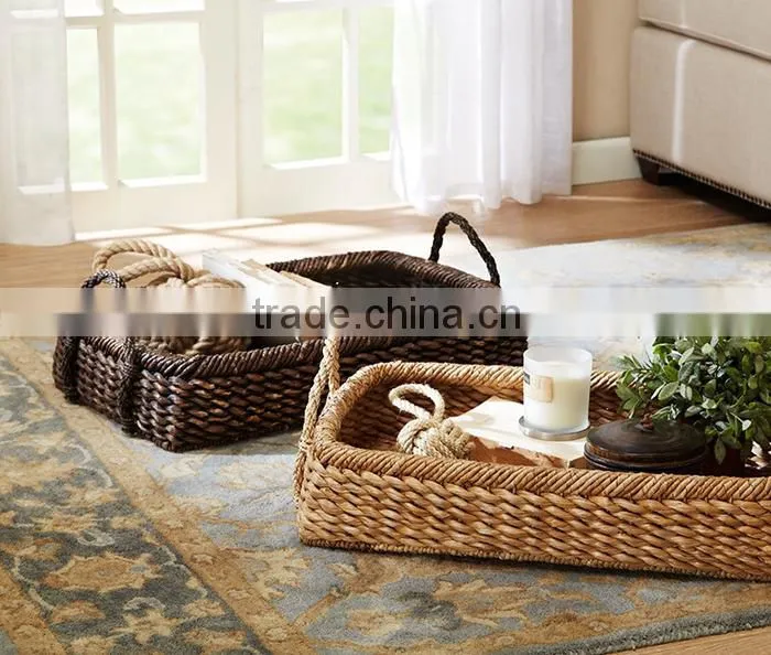Rectangle natural seagrass woven storage basket with handles