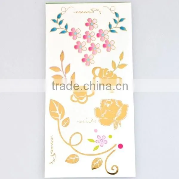 Custom radiant rose flower gold and silver temporary tattoos gold body art tattoos manufacturer