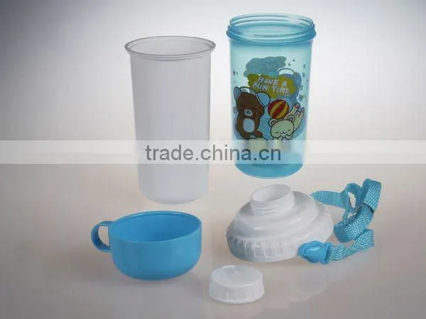 A066 new 300-500ml plastic children water drinking bottle with cup shantou shuanghuan viassin pp kids bottle