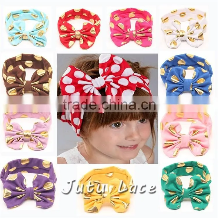 Flashing gold polka-dots bow headband- hair bow headwrap-stretchy knotted headwraps