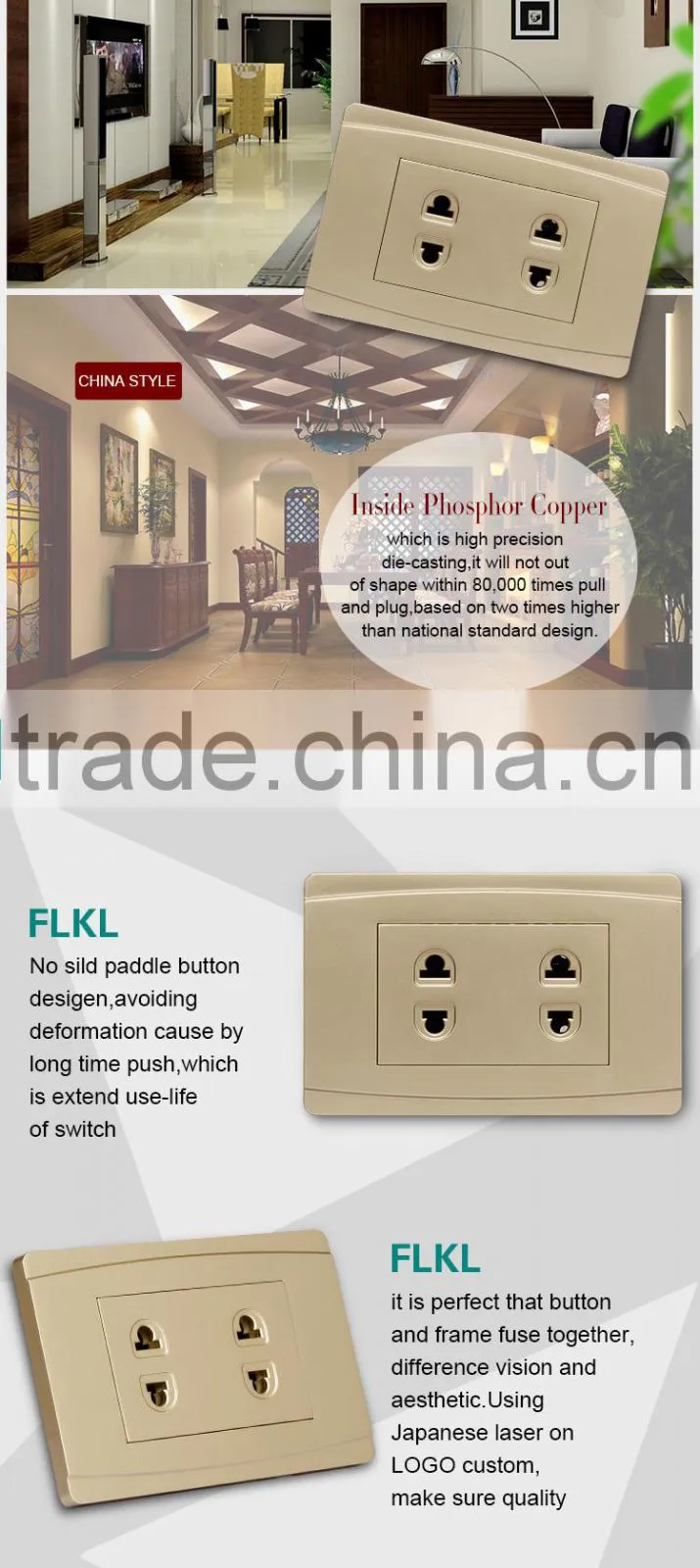 USA Standard wall mount 2 pin or 3 pin socket outlet plug