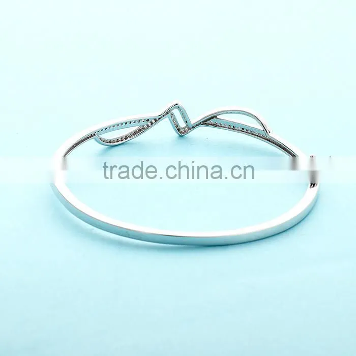 925 Sterling Silver Adjustable Wire Bangle Bracelet Wholesale Rhinestone Bangles SBG387W