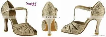 gold sparkle crystal ladies latin dance shoes produced by Suphini