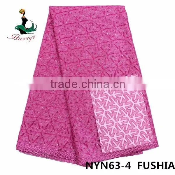 Haniye 2016 fushia african lace fabrics embroidery french tulle lace fabric/NYN63