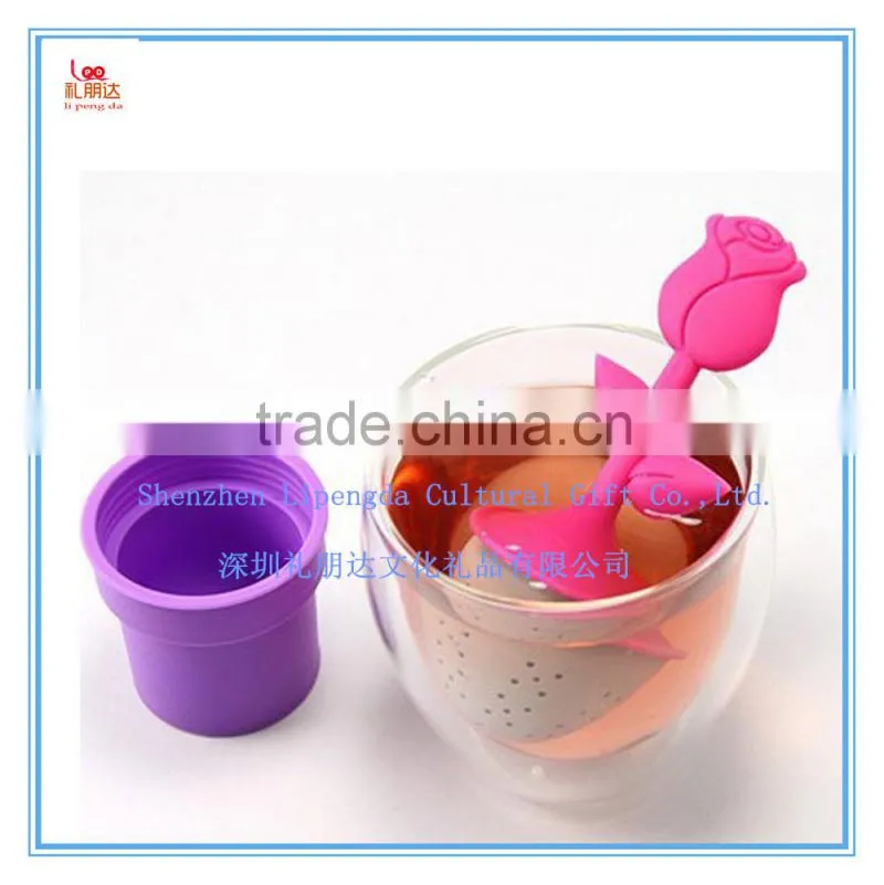 HOT! Set of 2 Loose siliconeTea Infuser Strainer with Drip Tray, Cute Silicone Leaf Handle As the Lid with stainless Steel Ball