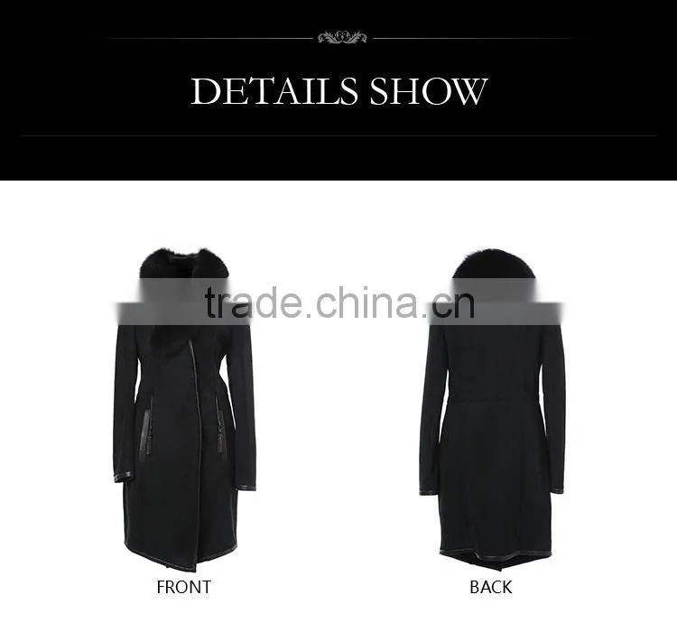 Top Grade Winter Women's Long Real Black Sheep Fur Coat Made In China