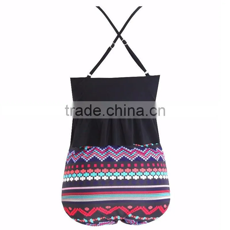 2016 New arrival two piece of custom made top quality retro high waist bikini set