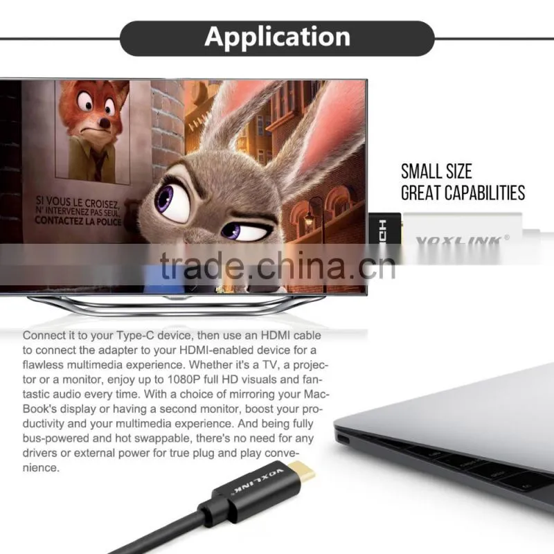 VOXLINK 1080p Gold plated USB 3.1 Type C Male to HDMI Female adapter Cable for macbook