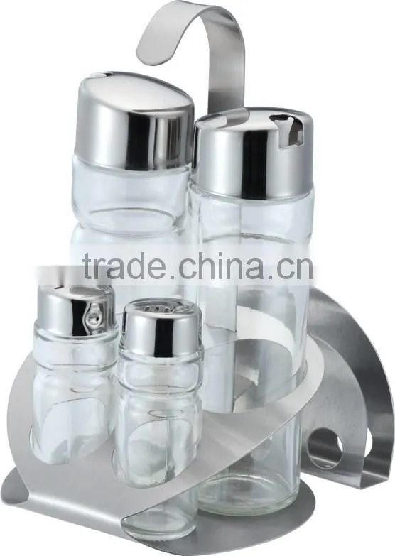 Wholesale 4Pcs Glass Spice Jars With Metal Rack Condiment Set