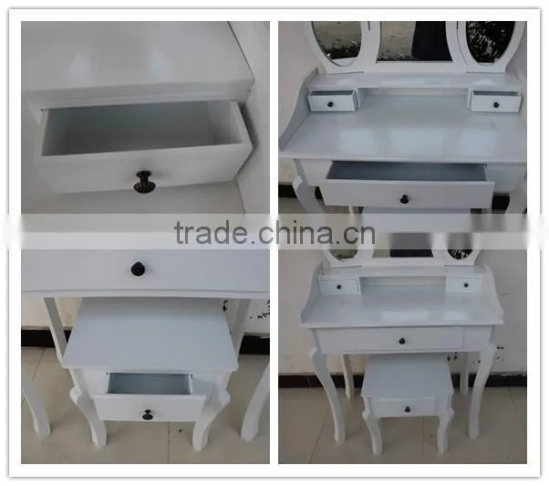 hot sale K/D dressing table with mirror and stool/dresser table with three mirros