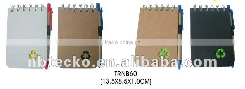Lovely design ECO friendly Recycled spiral paper notepad with paper recycled pen