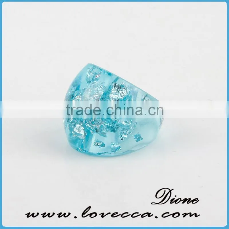 Handmade blue resin ring jewelry clear resin silver foil ring , fake silver Eco-Resin Ring