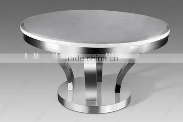 Chrome stainless steel metal end side table base with marble top