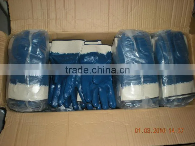 With 5 Years Experence Dark Blue Nitrile Coated Gloves With Safety Cuff Working Gloves