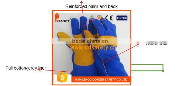 DDSAFETY 2017 Blue Reinforced Cow Split Welder Gloves With Full Jerey Lining