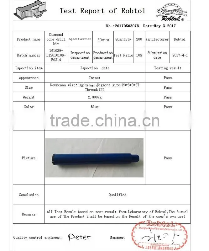 50mm Cured Reinforced Concrete Diamond Core Drill Bits Asphalt Masonry Cement Brick Block Wet Boring Segmented Brazed Laser Weld