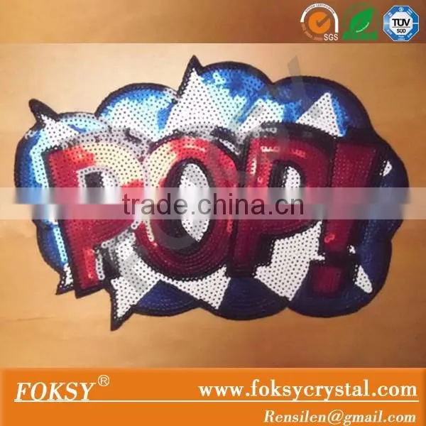Shinning gold letter iron on embroidered sequin patches design