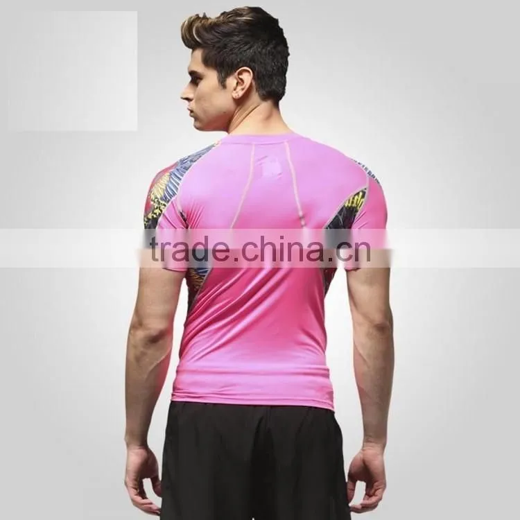 2015 Men Sport Fitness Wear T shirt Custom sublimation short sleeve compression shirt