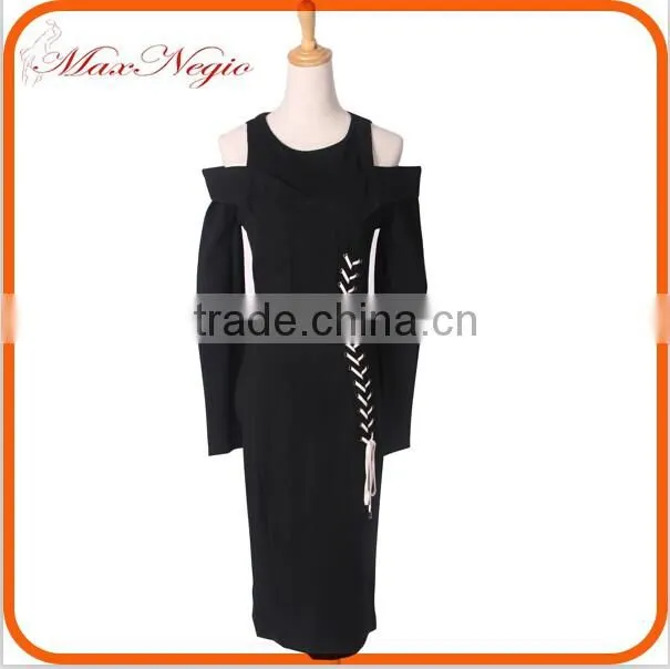 Women 2 color party dress with tie long sleeve prom dress