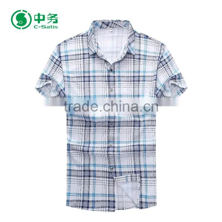 Fashionable Summer Short Sleeves 100% Cotton Mens Casual Check Shirt